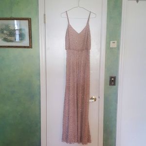 Blush pink beaded blouson bridesmaid dress